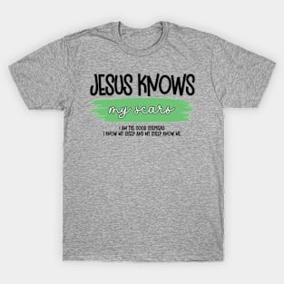 Jesus Knows My Scars (White Cursive) T-Shirt